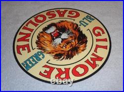Vintage Gilmore Blu-green Gasoline Lion Growls 11 3/4 Porcelain Metal Oil Sign