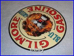 Vintage Gilmore Blu-green Gasoline Lion Growls 11 3/4 Porcelain Metal Oil Sign