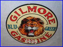 Vintage Gilmore Blu-green Gasoline Lion Growls 11 3/4 Porcelain Metal Oil Sign