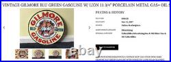 Vintage Gilmore Blu-green Gasoline Lion Growls 11 3/4 Porcelain Metal Oil Sign