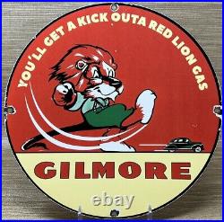 Vintage Gilmore Gasoline Porcelain Sign Gas Station Pump Plate Motor Oil Can