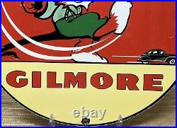 Vintage Gilmore Gasoline Porcelain Sign Gas Station Pump Plate Motor Oil Can