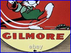 Vintage Gilmore Gasoline Porcelain Sign Gas Station Pump Plate Motor Oil Can