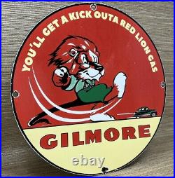 Vintage Gilmore Gasoline Porcelain Sign Gas Station Pump Plate Motor Oil Can