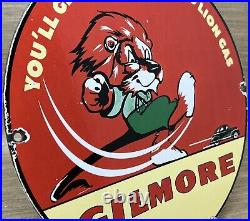 Vintage Gilmore Gasoline Porcelain Sign Gas Station Pump Plate Motor Oil Can