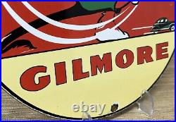 Vintage Gilmore Gasoline Porcelain Sign Gas Station Pump Plate Motor Oil Can