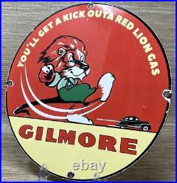 Vintage Gilmore Gasoline Porcelain Sign Gas Station Pump Plate Motor Oil Can