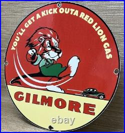 Vintage Gilmore Gasoline Porcelain Sign Gas Station Pump Plate Motor Oil Can