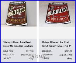 Vintage Gilmore Lion Head Motor Oil Can 11 X 8 Porcelain Metal Gasoline Sign