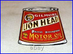 Vintage Gilmore Lion Head Motor Oil Can 11 X 8 Porcelain Metal Gasoline Sign