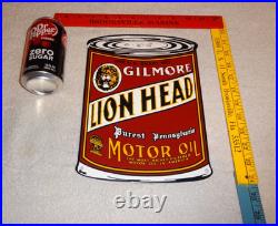 Vintage Gilmore Lion Head Quart Motor Oil Can 11 Porcelain Metal Gasoline Sign