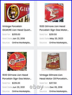 Vintage Gilmore Lion Head Quart Motor Oil Can 11 Porcelain Metal Gasoline Sign Vintage Gilmore Lion Head Quart Motor Oil Can 11 Porcelain Metal Gasoline Sign