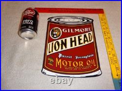 Vintage Gilmore Lion Head Quart Motor Oil Can 11 Porcelain Metal Gasoline Sign