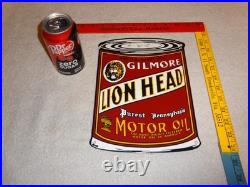 Vintage Gilmore Lion Head Quart Motor Oil Can 11 Porcelain Metal Gasoline Sign Vintage Gilmore Lion Head Quart Motor Oil Can 11 Porcelain Metal Gasoline Sign