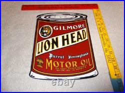 Vintage Gilmore Lion Head Quart Motor Oil Can 11 Porcelain Metal Gasoline Sign