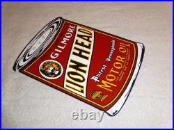 Vintage Gilmore Lion Head Quart Motor Oil Can 11 Porcelain Metal Gasoline Sign
