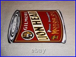 Vintage Gilmore Lion Head Quart Motor Oil Can 11 Porcelain Metal Gasoline Sign