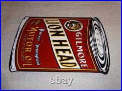 Vintage Gilmore Lion Head Quart Motor Oil Can 11 Porcelain Metal Gasoline Sign