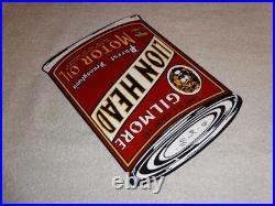 Vintage Gilmore Lion Head Quart Motor Oil Can 11 Porcelain Metal Gasoline Sign Vintage Gilmore Lion Head Quart Motor Oil Can 11 Porcelain Metal Gasoline Sign