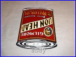 Vintage Gilmore Lion Head Quart Motor Oil Can 11 Porcelain Metal Gasoline Sign