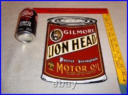 Vintage Gilmore Lion Head Quart Motor Oil Can 11 Porcelain Metal Gasoline Sign
