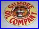 Vintage Gilmore Oil Company Lion Growling 11 3/4 Porcelain Metal Gasoline Sign