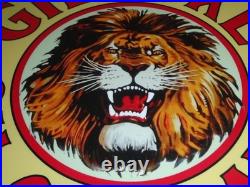 Vintage Gilmore Oil Company Lion Growling 11 3/4 Porcelain Metal Gasoline Sign