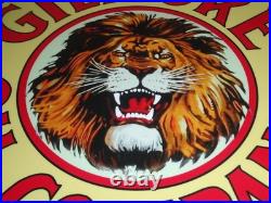 Vintage Gilmore Oil Company Lion Growling 11 3/4 Porcelain Metal Gasoline Sign