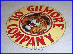 Vintage Gilmore Oil Company Lion Growling 11 3/4 Porcelain Metal Gasoline Sign