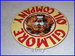 Vintage Gilmore Oil Company Lion Growling 11 3/4 Porcelain Metal Gasoline Sign