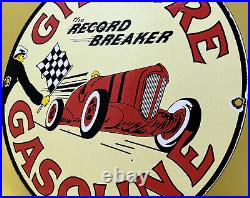 Vintage Gilmore Record Breaker Gasoline Porcelain Sign Gas Pump Plate Motor Oil
