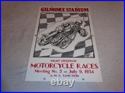 Vintage Gilmore Stadium Motorcycle Races 18 Porcelain Metal Gasoline & Oil Sign
