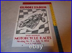 Vintage Gilmore Stadium Motorcycle Races 18 Porcelain Metal Gasoline & Oil Sign