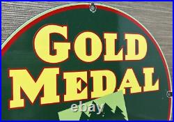 Vintage Gold Medal Oils Porcelain Sign Gas Station Gasoline Motor Oil Service Vintage Gold Medal Oils Porcelain Sign Gas Station Gasoline Motor Oil Service