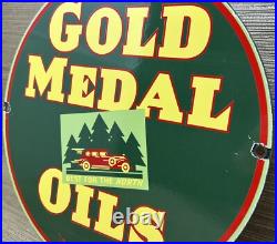 Vintage Gold Medal Oils Porcelain Sign Gas Station Gasoline Motor Oil Service Vintage Gold Medal Oils Porcelain Sign Gas Station Gasoline Motor Oil Service