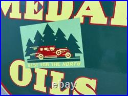 Vintage Gold Medal Oils Porcelain Sign Gas Station Gasoline Motor Oil Service Vintage Gold Medal Oils Porcelain Sign Gas Station Gasoline Motor Oil Service