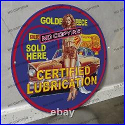 Vintage Golden Fleece Sold Oil Porcelain Sign Gas Station Garge Advertising Oil