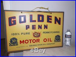 Vintage Golden Penn Motor Oil Double Sided Wooden Advertising Sign 24 Long