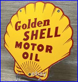 Vintage Golden Shell Motor Oil Porcelain Sign General Store Gas Station Pump