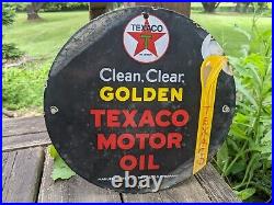 Vintage Golden Texaco Gasoline Motor Oil Porcelain Gas Station Pump Sign