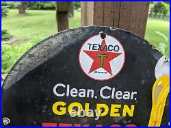 Vintage Golden Texaco Gasoline Motor Oil Porcelain Gas Station Pump Sign