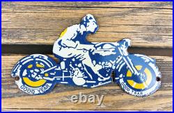 Vintage Good Year Tires Sales & Service Motorcycle Porcelain Gasoline Gas Sign