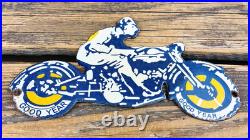 Vintage Good Year Tires Sales & Service Motorcycle Porcelain Gasoline Gas Sign