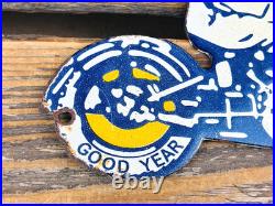 Vintage Good Year Tires Sales & Service Motorcycle Porcelain Gasoline Gas Sign