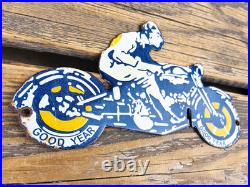 Vintage Good Year Tires Sales & Service Motorcycle Porcelain Gasoline Gas Sign