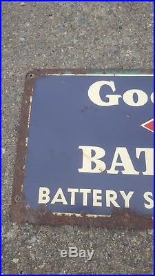 Vintage Goodrich Batteries Metal Sign Tires Gas Oil Garage Battery Service Tin