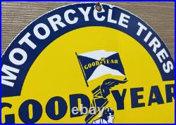 Vintage Goodyear Motorcycle Tires Porcelain Sign Gas Oil Continental Michelin