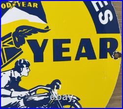 Vintage Goodyear Motorcycle Tires Porcelain Sign Gas Oil Continental Michelin