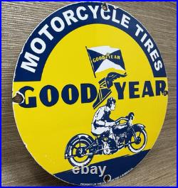 Vintage Goodyear Motorcycle Tires Porcelain Sign Gas Oil Continental Michelin