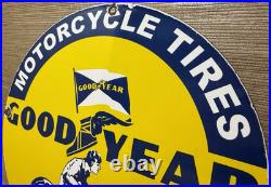 Vintage Goodyear Motorcycle Tires Porcelain Sign Gas Oil Continental Michelin